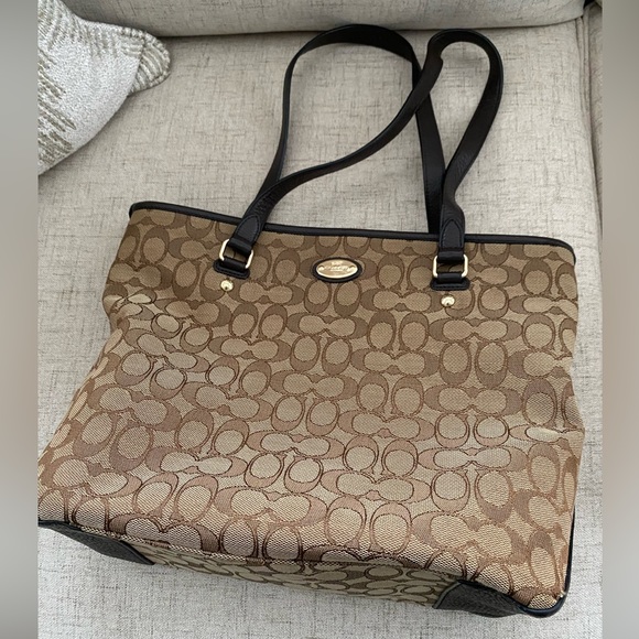 Coach Handbags - Coach Signature Canvas Leather Gallery Shoulder Tote Bag